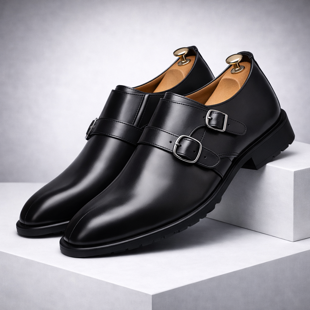 Men's Orthopedic Italian Leather Monk Strap Shoes — detail view