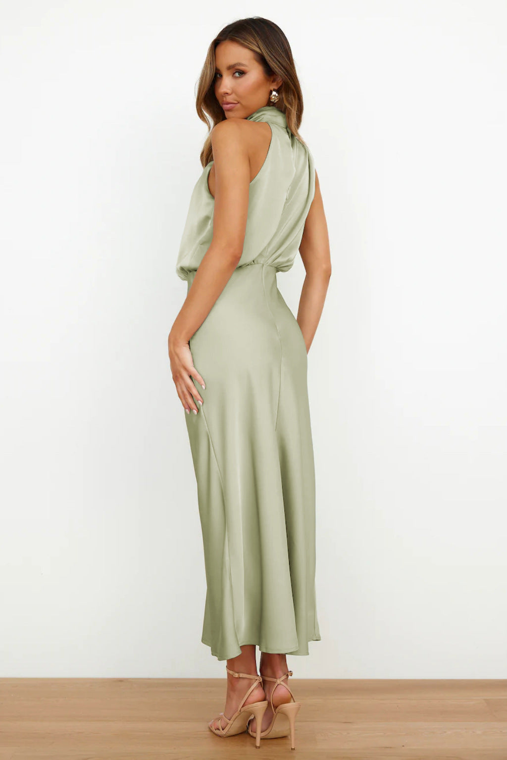 Women's Satin Halter Evening Maxi Dress — detail view