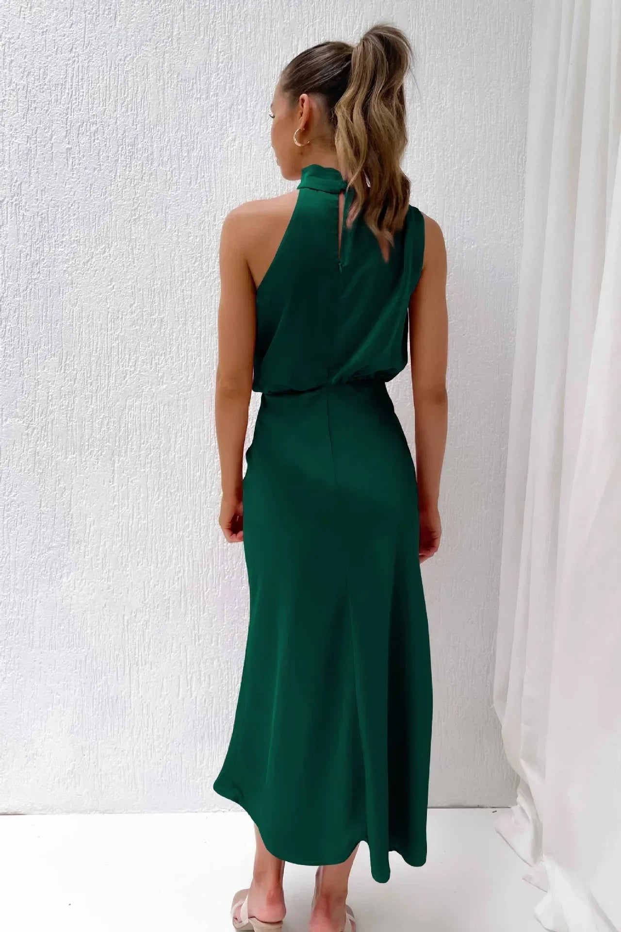 Women's Satin Halter Evening Maxi Dress — side view