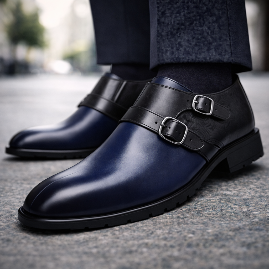 Men's Orthopedic Italian Leather Monk Strap Shoes — front view