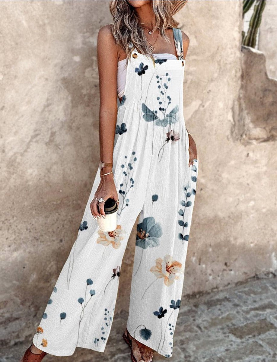 Women's Floral Print Summer Overalls Jumpsuit — detail view