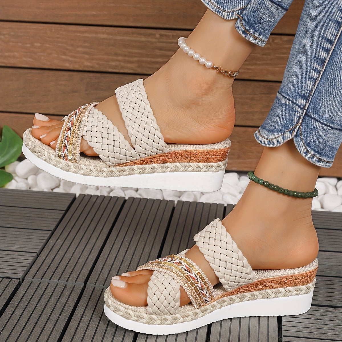 Women's Woven Slip-On Sandals — side view