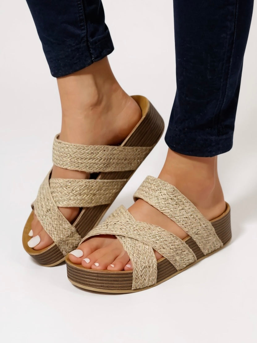 Women's Woven Platform Cushioned Sandals — side view