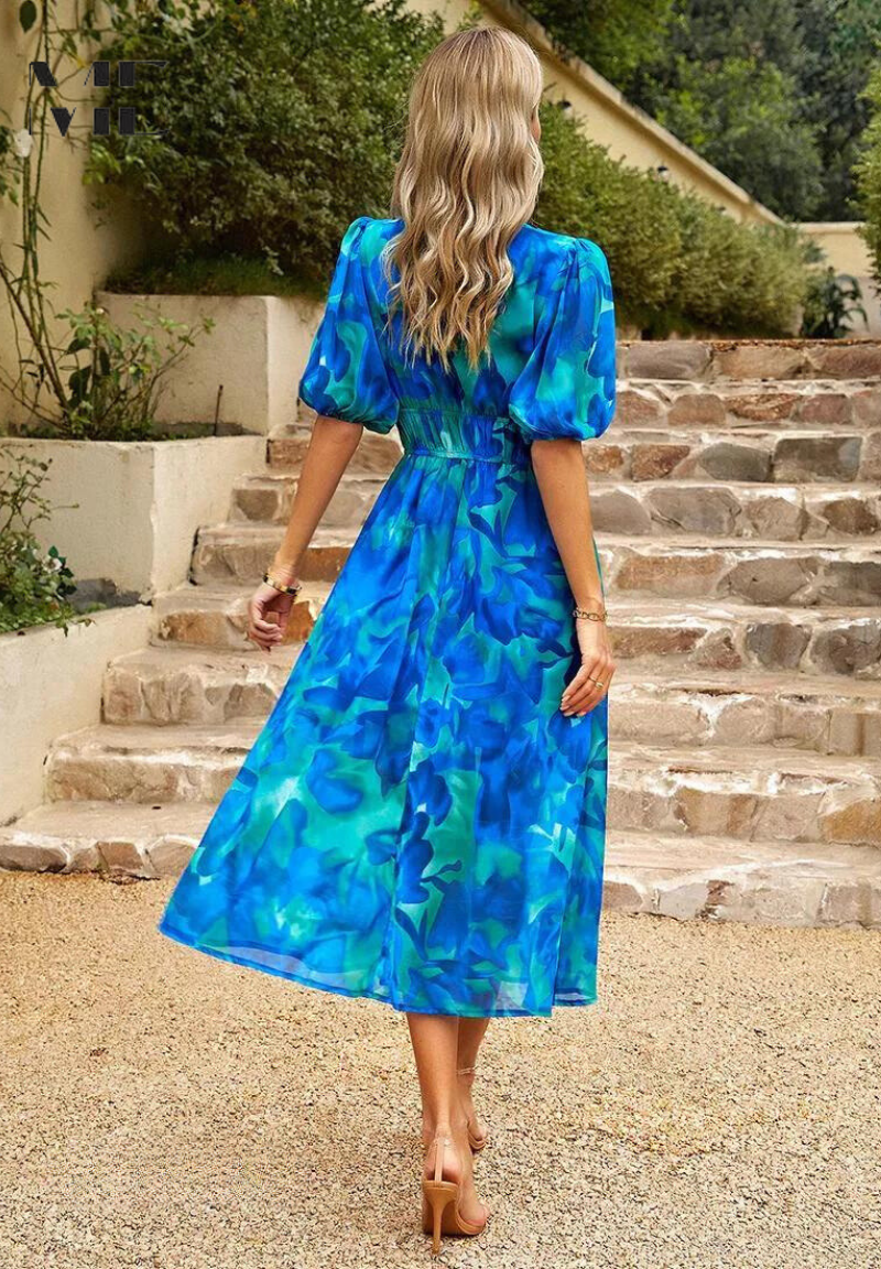 Women's Floral Print Casual Midi Dress — front view