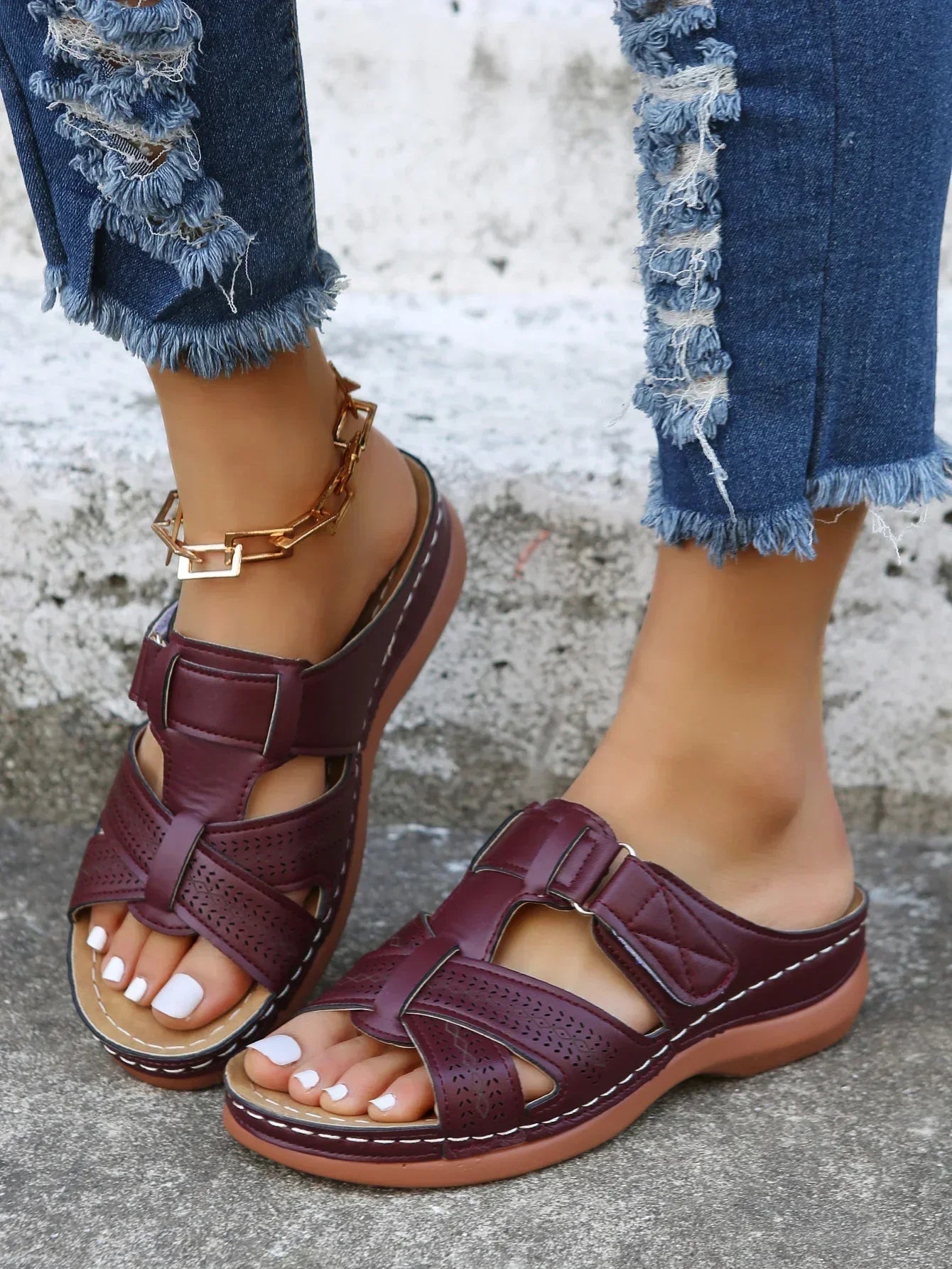 Women's Contoured Orthopedic Wedge Sandals — front view