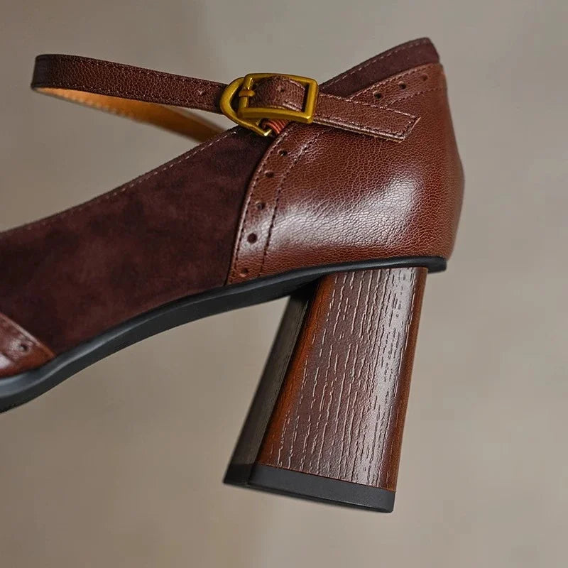 Women's Square Toe Block Heel Pumps Ankle Strap — product view