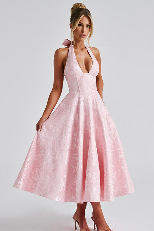 Women's Jacquard Formal Evening Maxi Dress — front view