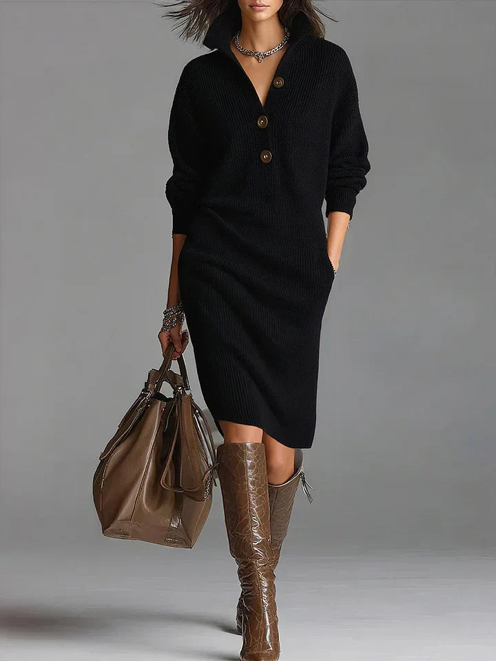 Women's Knit Collar Button Midi Dress — detail view
