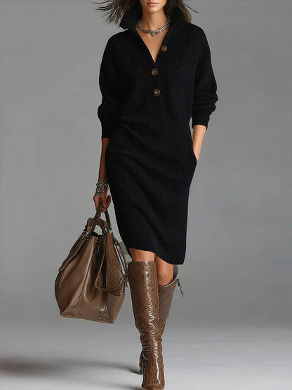 Women's Knit Collar Button Midi Dress — detail view