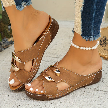 Slip-On Wedge Sandals with Buckle for Women
