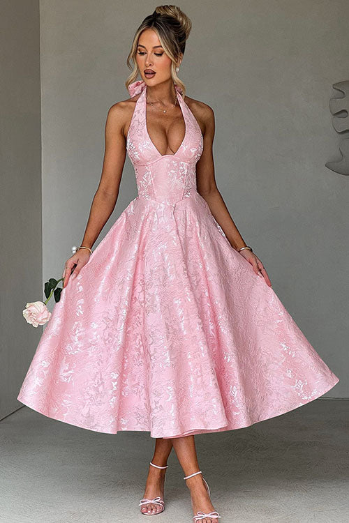 Women's Jacquard Formal Evening Maxi Dress — front view