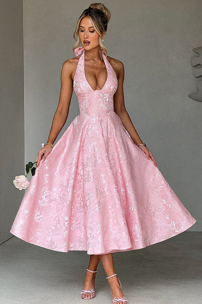 Women's Jacquard Formal Evening Maxi Dress — front view