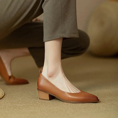 Women's Block Heel Pumps Pointed Toe Slip-On Work Shoes — detail view
