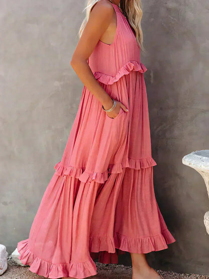 Women's Sleeveless Ruffle Day-to-Evening Midi Dress — front view