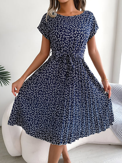 Women's Floral Pleated Summer Midi Dress — side view
