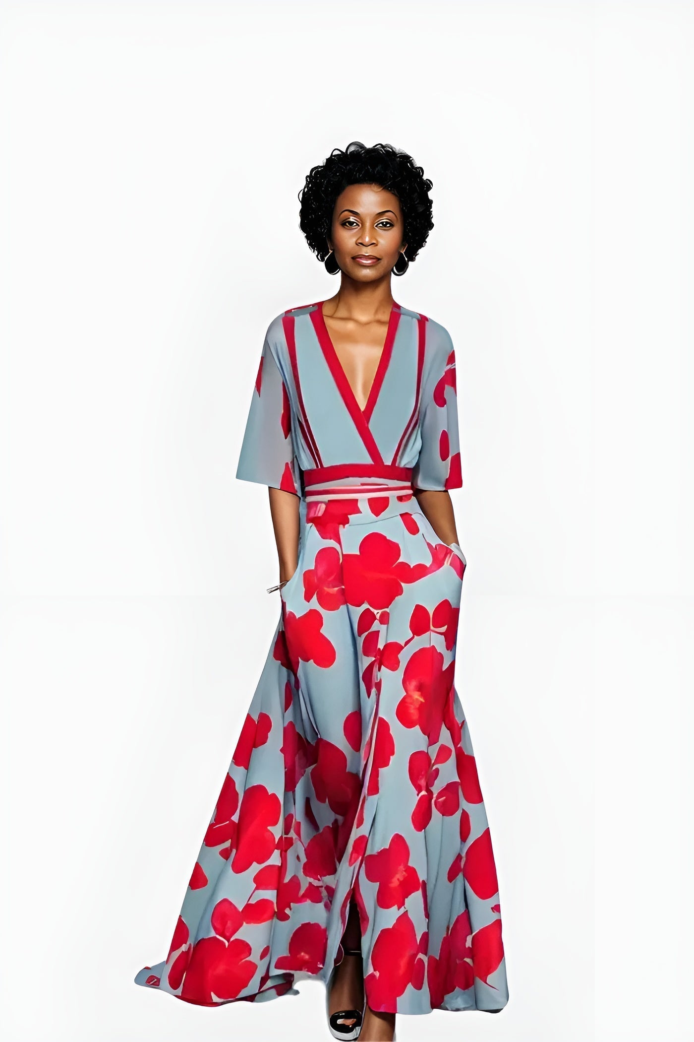 Women's Floral Wrap Summer Midi Dress — side view