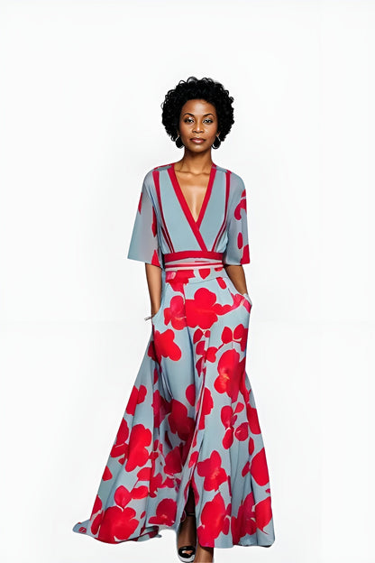 Women's Floral Wrap Summer Midi Dress — side view