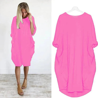 Midi Dress with Pockets and 3/4 Sleeves for Women