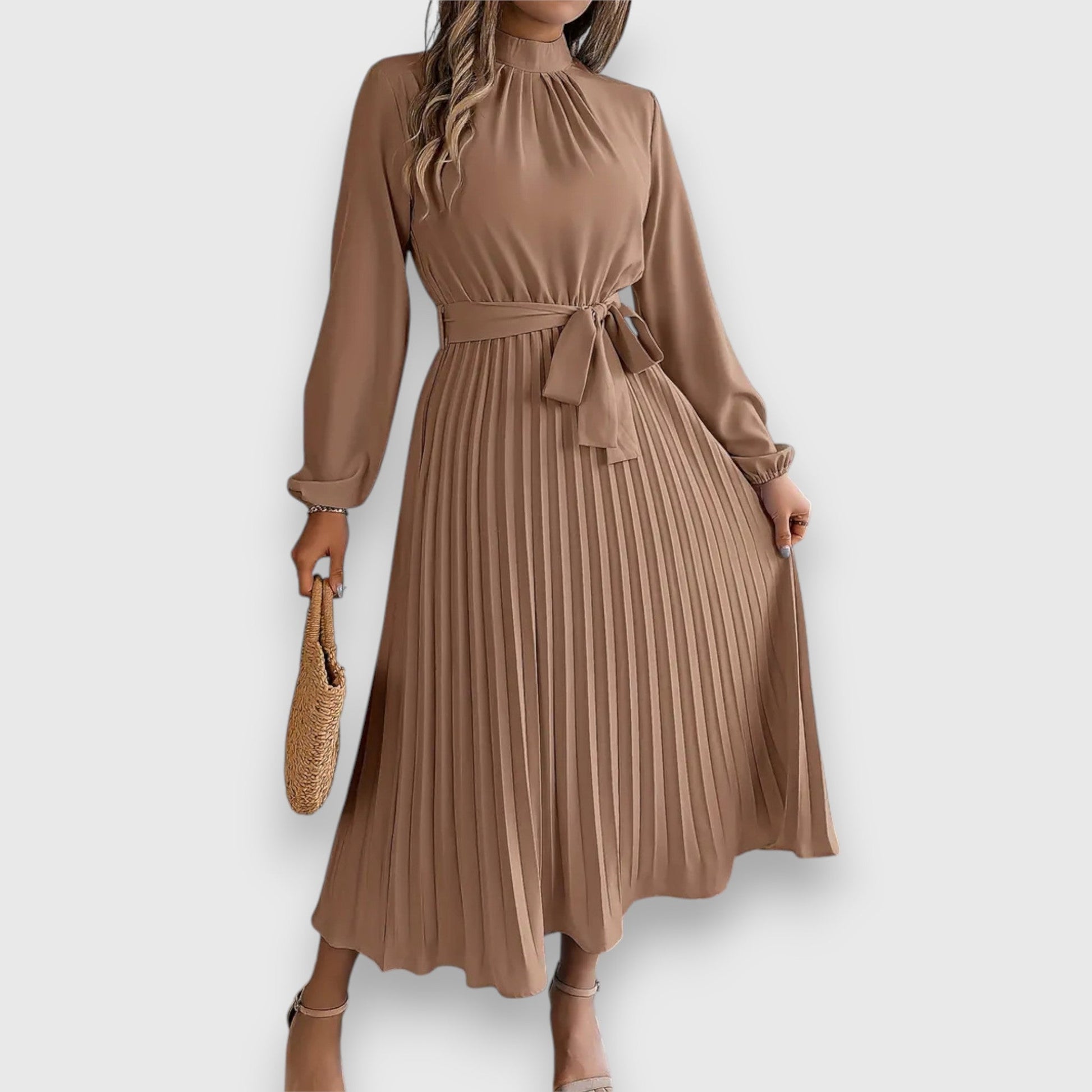 Women's Pleated Wedding Guest Midi Dress — close-up