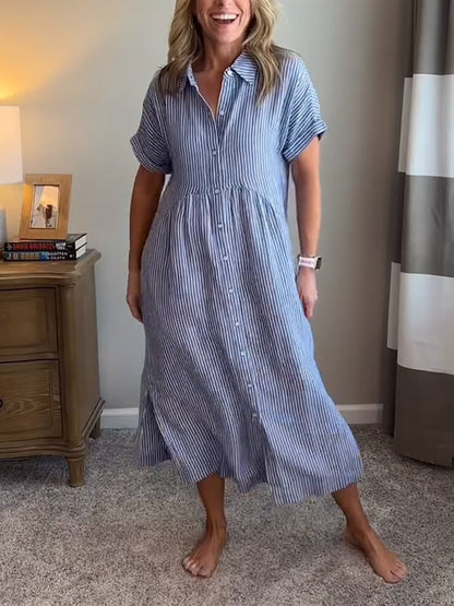 Striped Button-Up Maxi Dress for Women