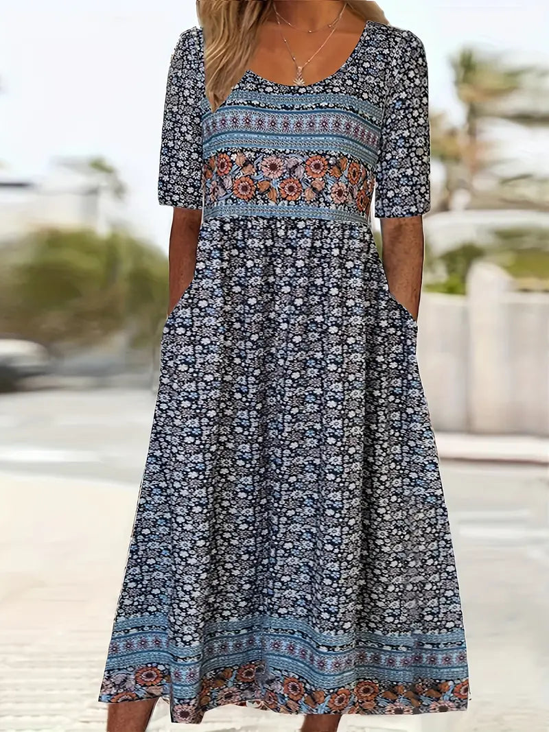 Women's Boho Print Casual Summer Midi Dress — product view