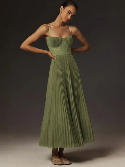 Women's Pleated Evening Maxi Dress — side view