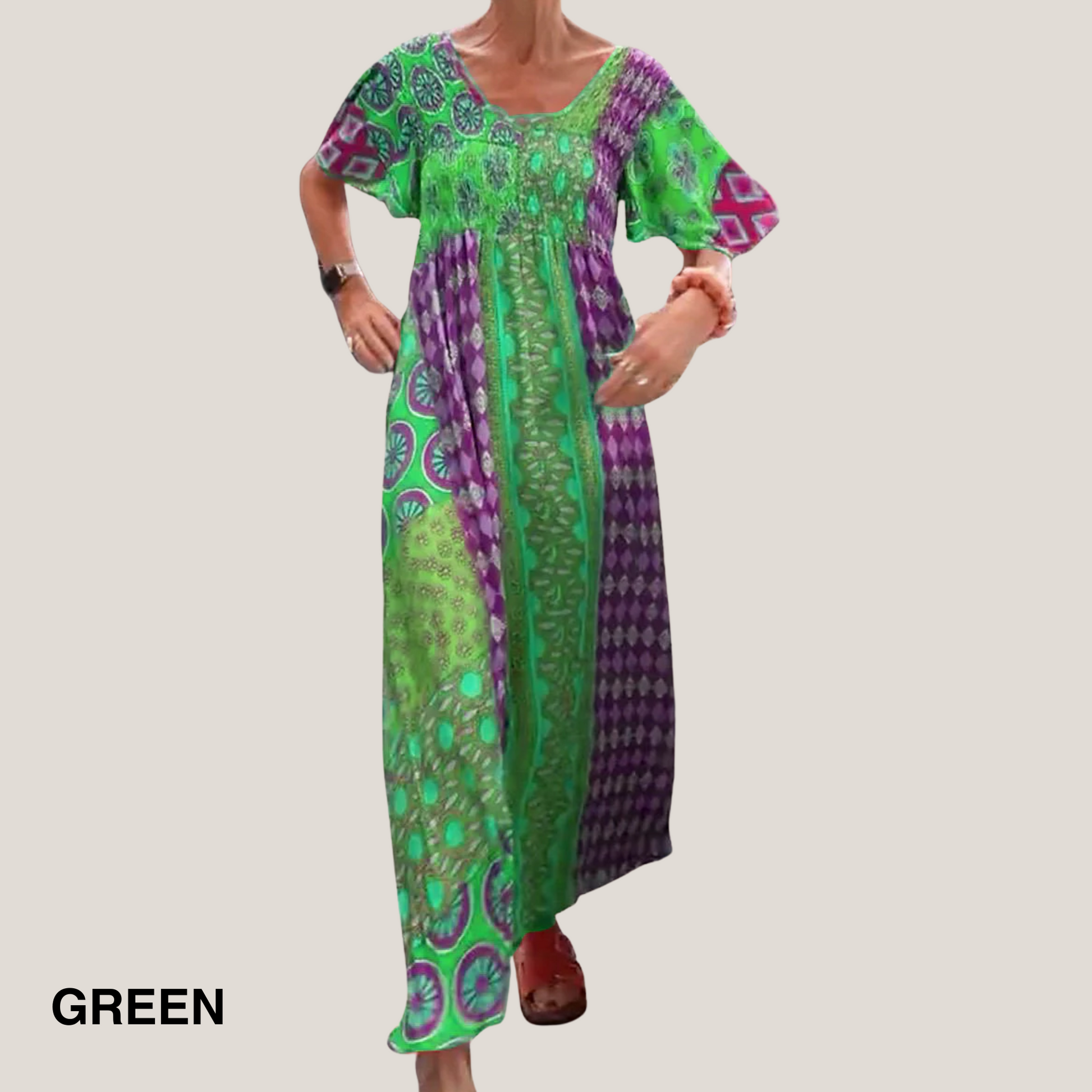 Women's Paisley Print Casual Evening Midi Dress — front view