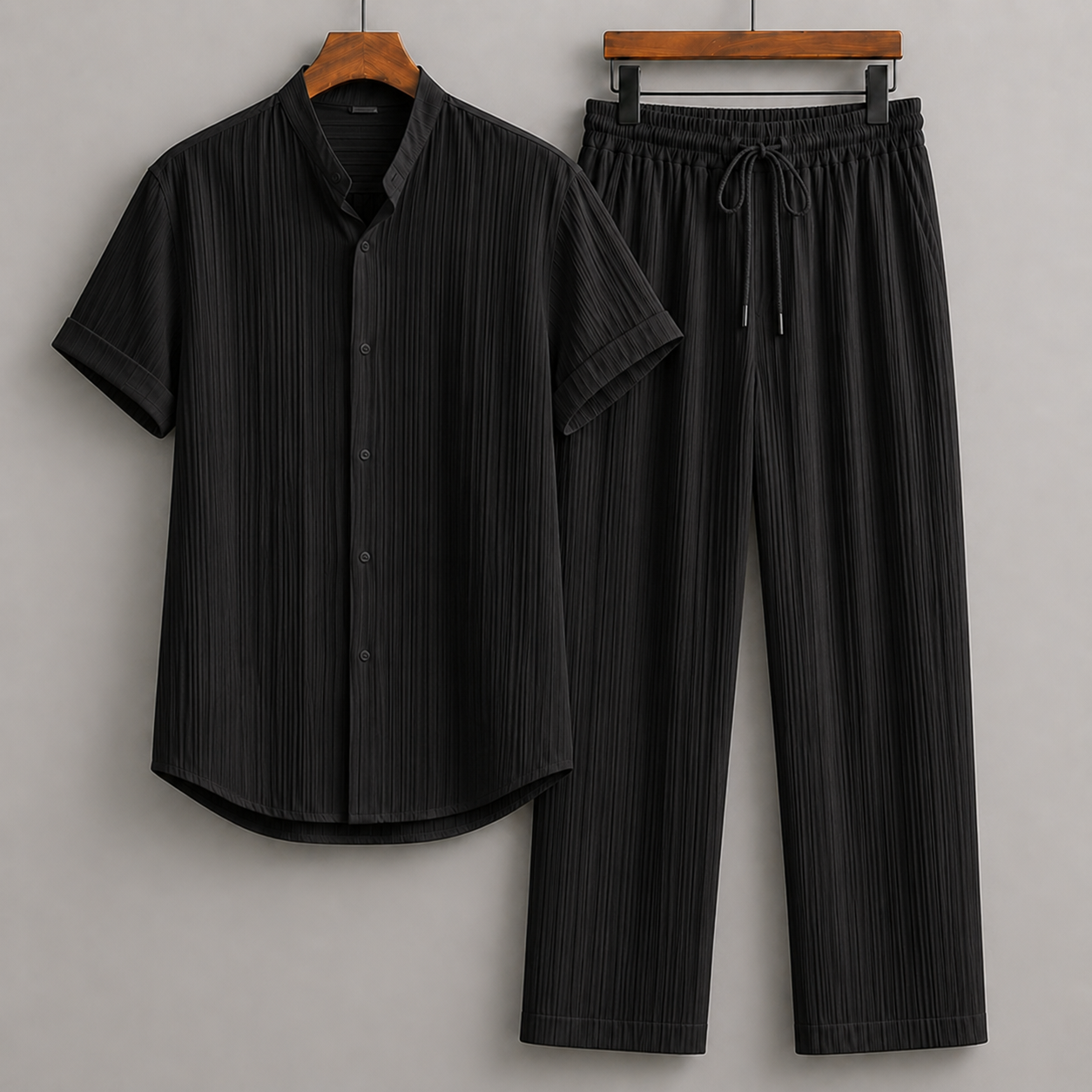 Button-Up Linen Shirt & Drawstring Pants Set for Men