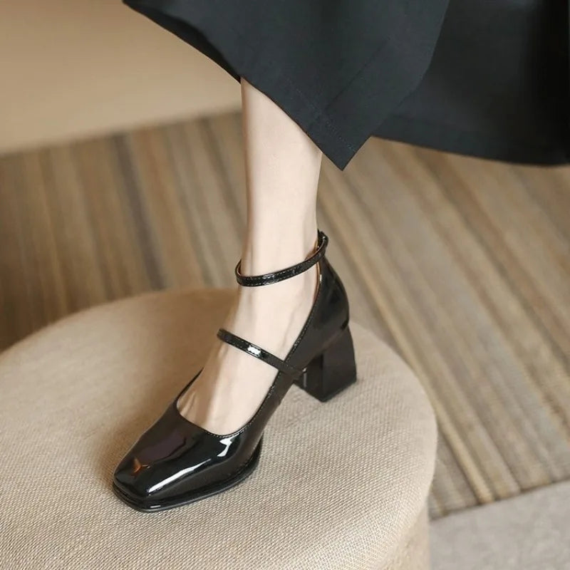 Women's Square-Toe Ankle Strap Mary Jane Pumps — detail view