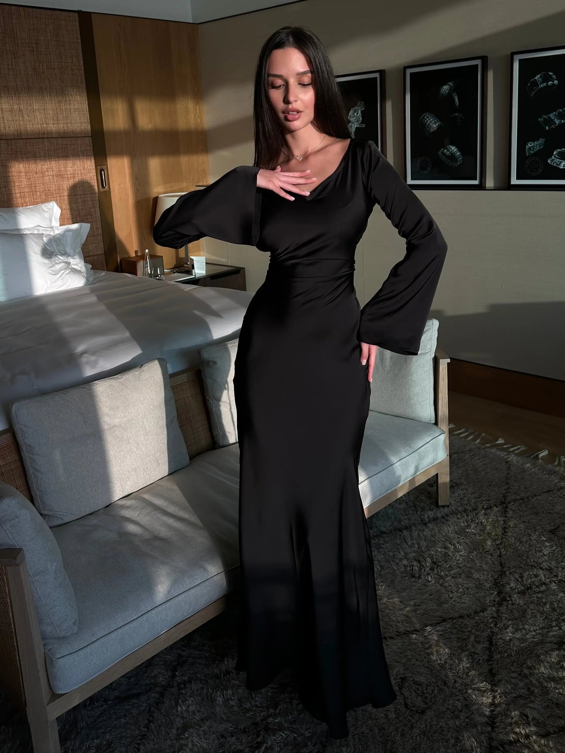 Women's Satin Formal Evening Maxi Dress — detail view
