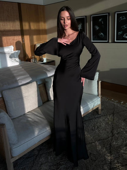 Women's Satin Formal Evening Maxi Dress — detail view