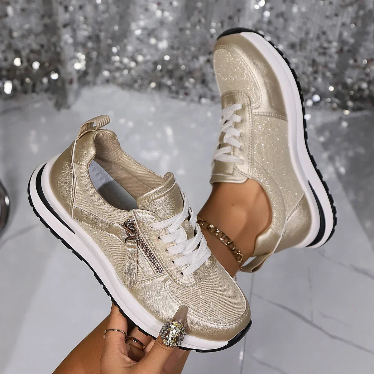 Women's Platform Lace-Up Zip Sneakers — product view