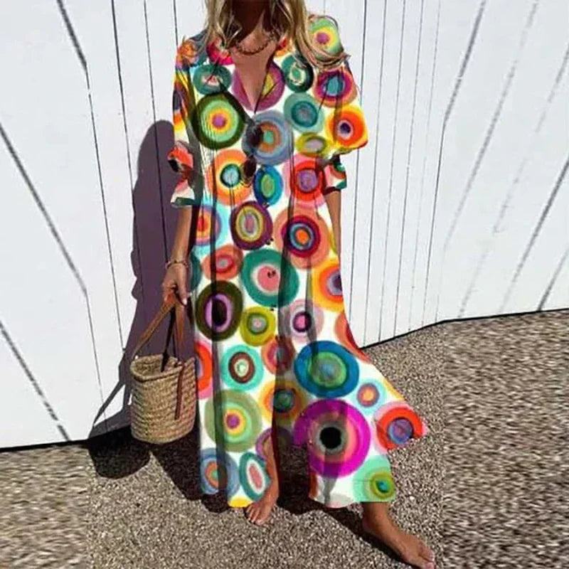 Women's Boho Flowy Vacation Maxi Dress — front view