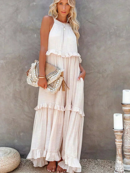 Women's Sleeveless Ruffle Day-to-Evening Midi Dress — side view