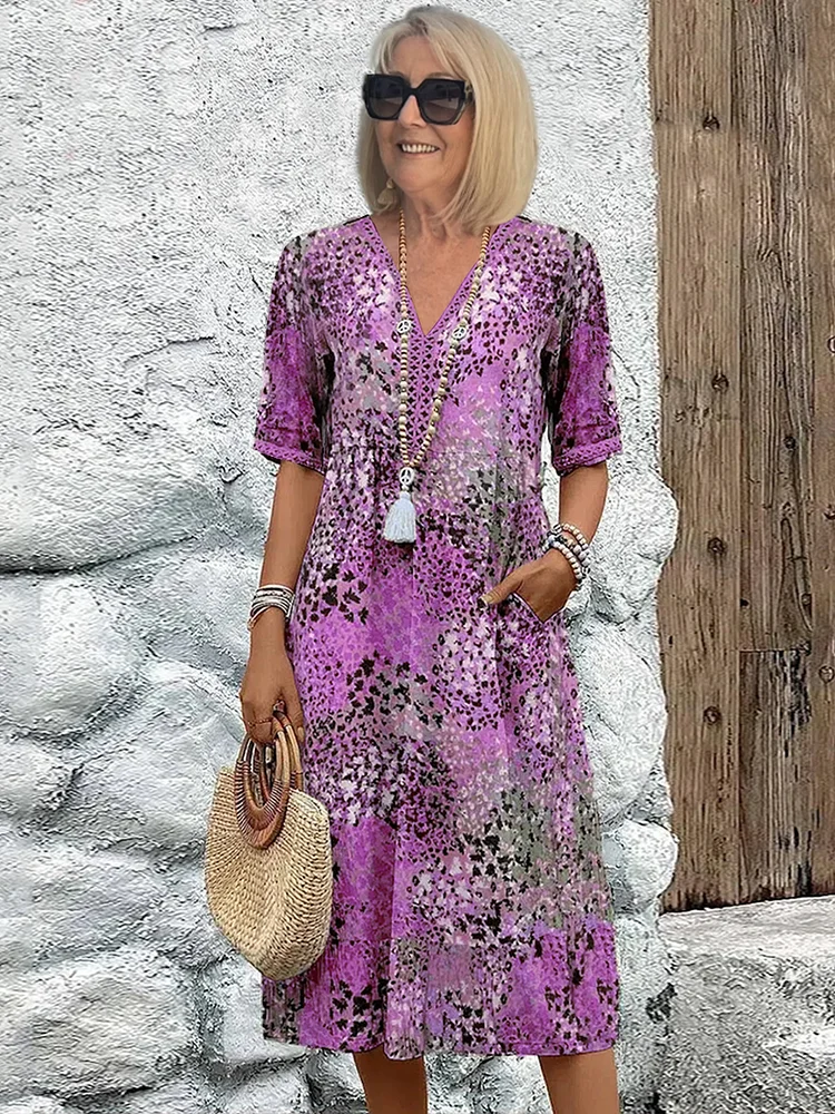 Women's Colorful Floral Midi Dress — side view