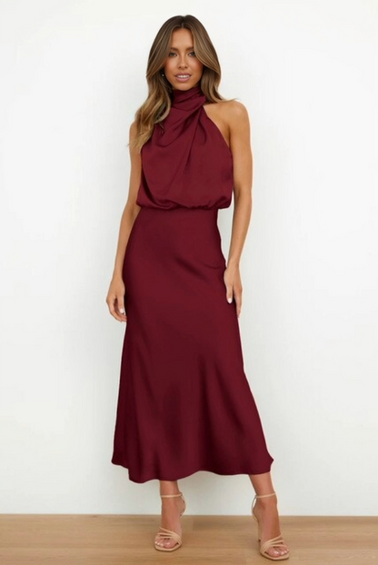 Women's Satin Halter Evening Maxi Dress — product view
