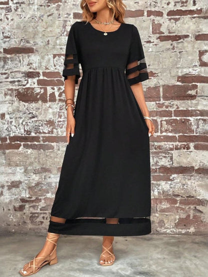 Mesh Panel Sleeve Midi Dress for Women