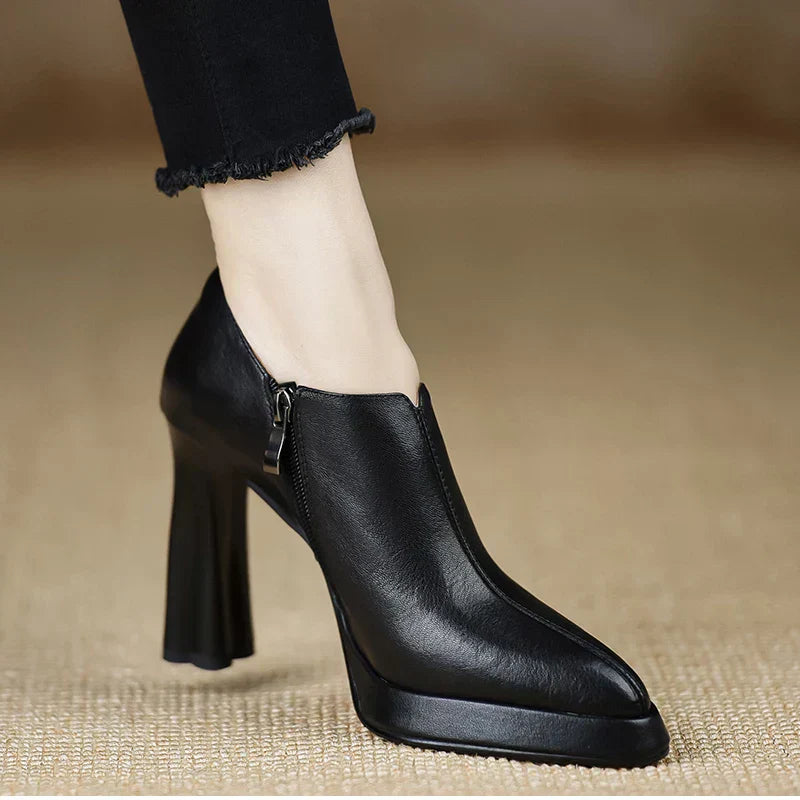 Women's High Heel Platform Block Heel Pumps Side Zip — close-up