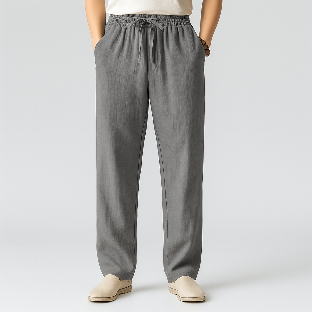 Tavian Linen Drawstring Pants — detail view