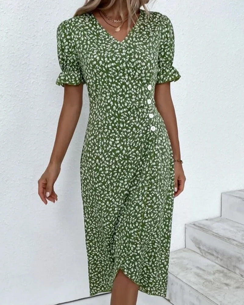 Women's V-Neck Casual Summer Midi Dress — close-up