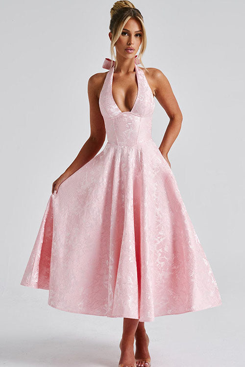 Women's Jacquard Formal Evening Maxi Dress — front view