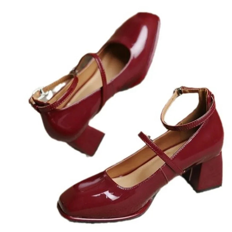 Women's Square-Toe Ankle Strap Mary Jane Pumps — side view