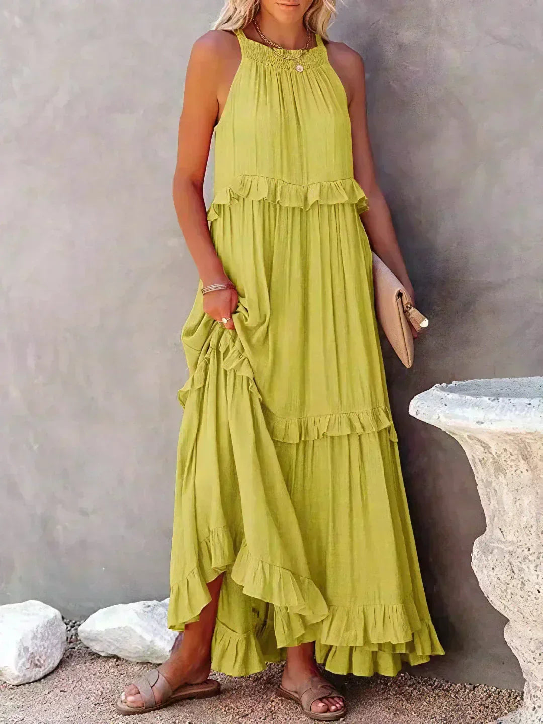 Women's Sleeveless Ruffle Day-to-Evening Midi Dress — product view