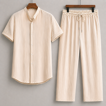 Men's Linen Shirt & Drawstring Pants Set — close-up