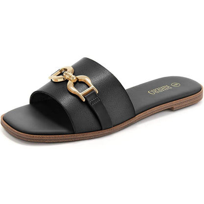 Women's Adjustable Buckle Flat Sandals — front view