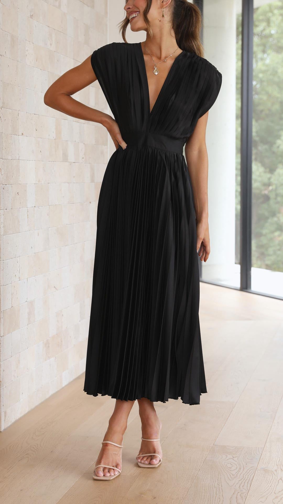 Women's Pleated Formal Evening Maxi Dress — side view