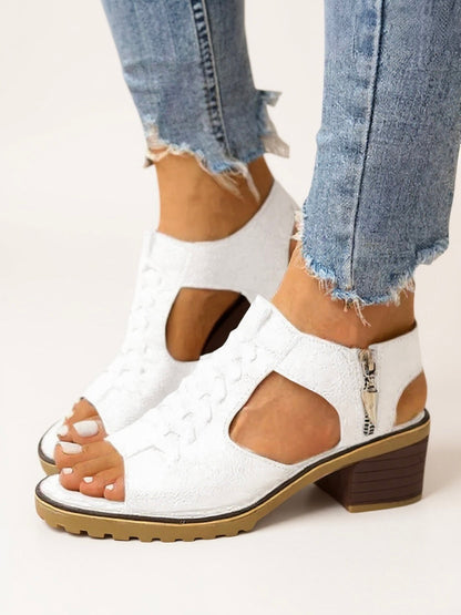 Women's Zip-Up Block Heel Sandals — product view