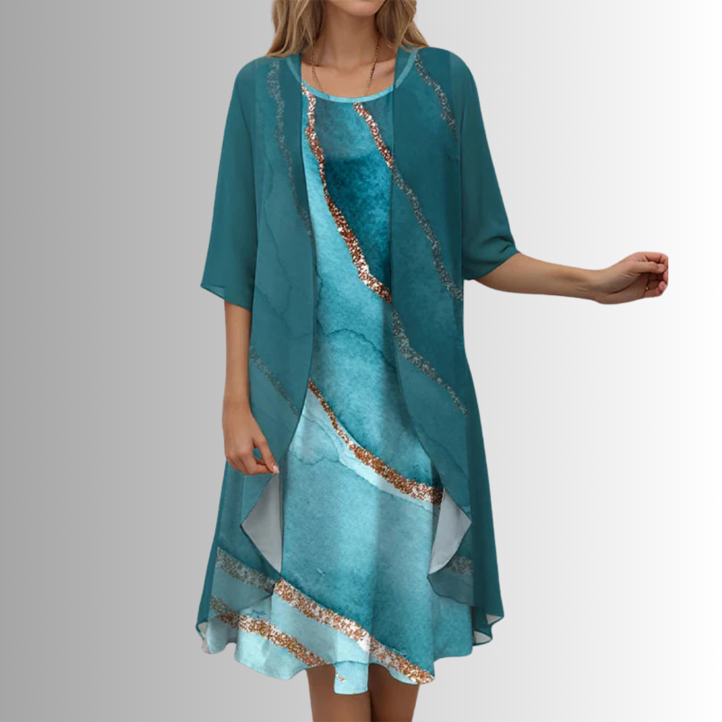 Floral Print Midi Dress with Cardigan Set for Women