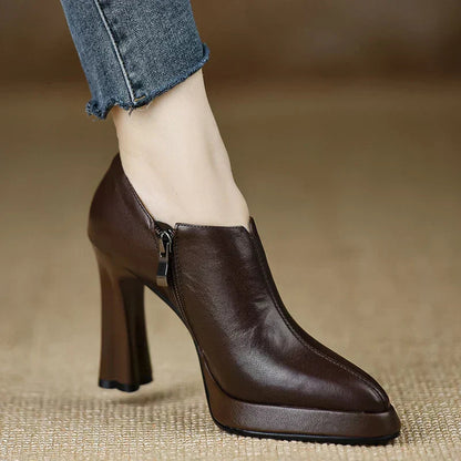 Women's High Heel Platform Block Heel Pumps Side Zip — front view