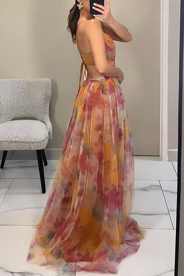 Women's Floral Print Summer Maxi Dress — front view